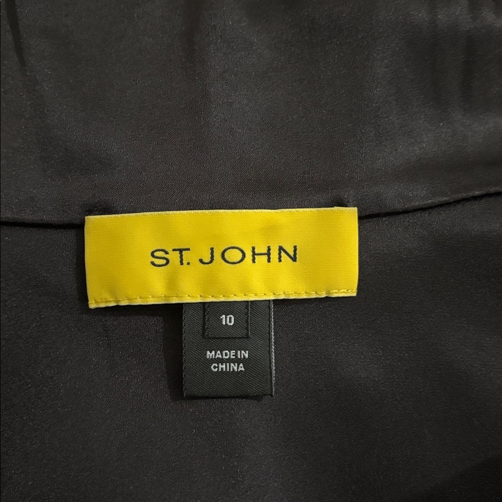 St. John Black Satin‎ Button Down 3/4 sleeves Midi Dress Size 10 - Picture 11 of 16